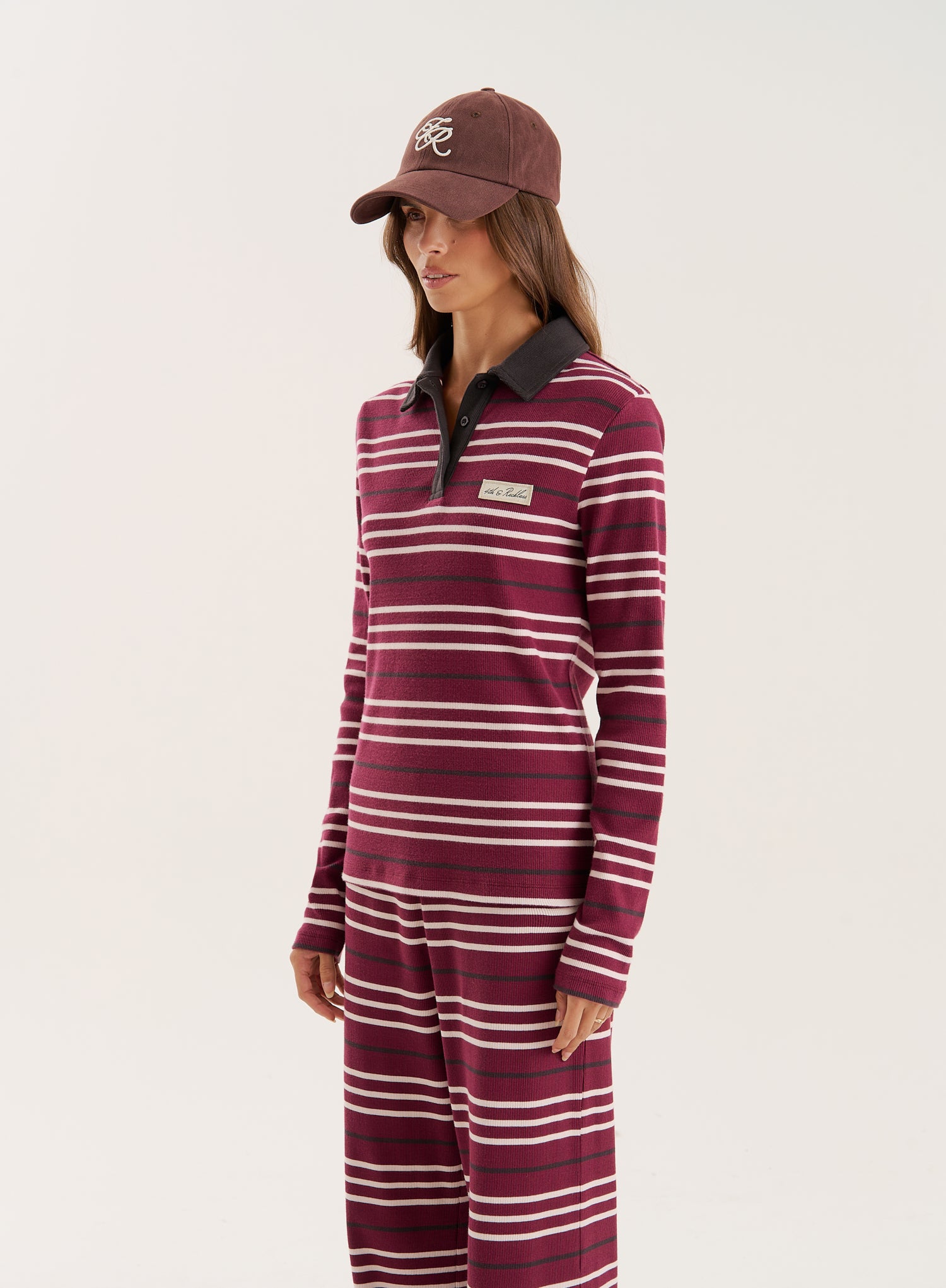 Burgundy Striped Fine Ribbed Jersey Longsleeve Top